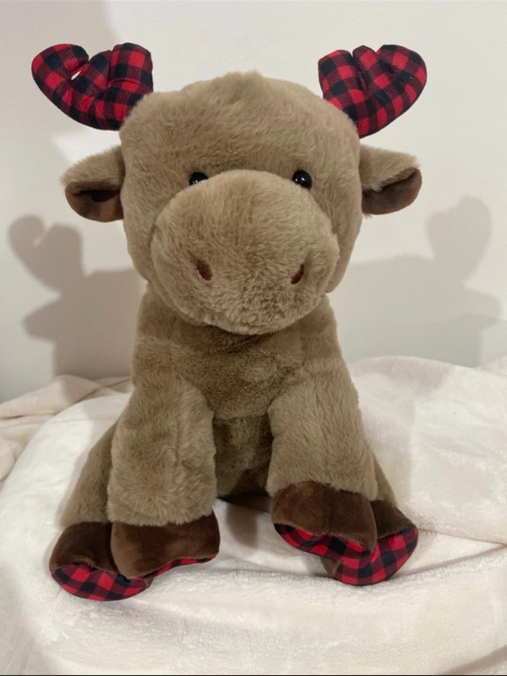Target Plush Moose Stuffed Animal in Brown with Red Plaid Accents